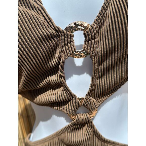 Prettylittlething Sexy Brown Rib Ring One Piece Size 10 - Picture 3 of 9